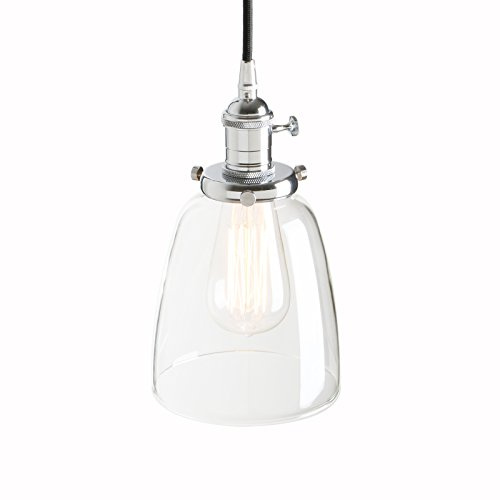 PathsOn Plafonnier industriel vintage moderne Edison à suspendre pour loft bar cuisine lustre décoratif avec cloche abat-jour en verre transparent E27 (chromé)