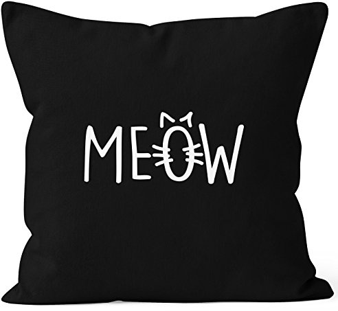 MoonWorks Kissenbezug Kissen-Hülle Deko-Kissen 40x40 Katze Meow MIAU Cat Baumwolle Schwarz 40cm x 40cm