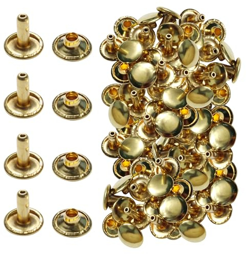 Trimming Shop Nieten mit doppelter Kappe, röhrenförmige Metallnieten für die Reparatur und den Austausch von Kleidung, zum Nähen, Lederhandwerk, für DIY-Projekte, 10 mm x 9 mm, Gold, 100 Sets