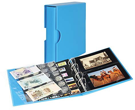 LINDNER Das Original Album PUBLICA M Color pour Cartes Postales/Photos, avec 10 Feuilles Plastiques à 2 Poches utilisables Recto-Verso - Nautic (Bleu) - avec boîtier de Protection Assorti