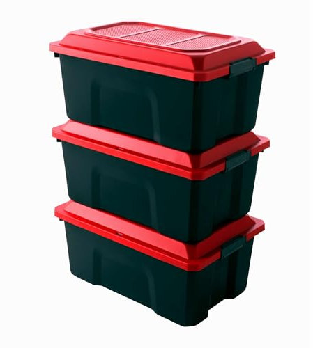 Sundis Locker, Set di 3 scatole di plastica da 40 Litri, con Coperchio a Clip, impilabile, Ideale per l'officina, Il Trasporto, Il Garage e Il Fai da Te