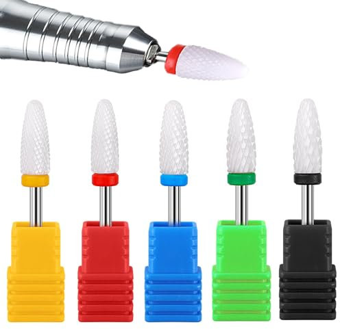 YUEMING 5 pezzi Punte in Ceramica per Fresa Bit in Ceramica Testa Ideali per Manicure e Pedicure, il Gel e la Pelle Morta Senza Danneggiare le Unghie