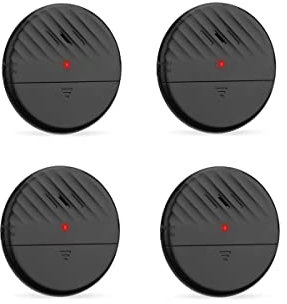 Lancoon Door Window Vibration Sensor Alarm Black 4 Packs 125dB Loud Slim Glass Break Burglar Detector with Adjustable Sensitivity LED Indicator Light for Home Office Security