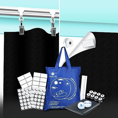 Store Occultant sans Percage avec Rail de Rideau 3M, Store occultant Ventouse pour velux, Fenetre Thermique avec Attaches Auto-adhésives, Store Occultant Fenetre 3000X145 CM