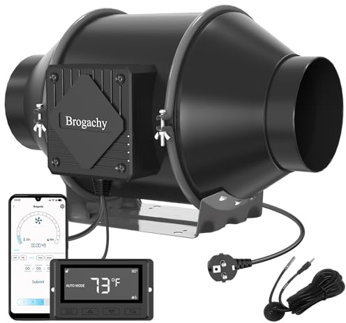 Brogachy 100mm intelligent Inline Duct Fan with Wifi App, Quiet Exhaust Fan 365m³/h Three-Phase EC Motors, 4 Inch Inline Fan for Growth Tent, Hydroponics, Home Use, Ventilation and Exhaust Fan.…