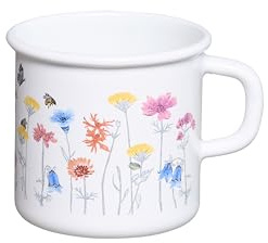 Riess, 0221-070, Emaille Topf mit Bördel, Kaffeebecher, Durchmesser 8cm, 0.375 Liter Inhalt, 3/8 Liter, LBH 11,1x8,8x8,4cm, Gew. 0,192kg (FLORA)