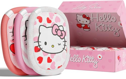 Pads Démaquillants Lavables et Réutilisables Lilly Skin - Lingettes Carrées Microfibres Nettoyantes et Exfoliantes pour la Peau du Visage - Boîte de 7 Pads en Tissu Simili Coton (Hello Kitty, XL)