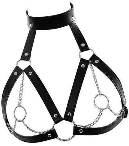 ＣＨＡＭＥＥＮ Punk Leder Bh Körperketten Gürtel Kette Strand Voll Rahmen Taille Käfig Elastic Brustgeschirr Charm Party Club Körper Rave Zubehör Schmuck für Frauen Leather Harness