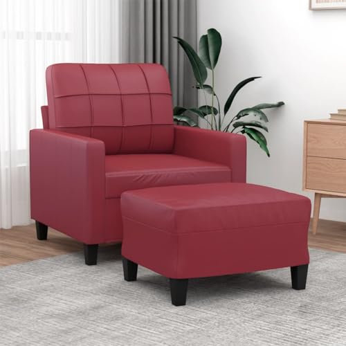 Willood Sessel mit Hocker Sofa und Couch Loungesofa 60cm Kunstleder Weinrot