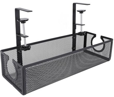 Bandeja de Gestión Cables Debajo Escritorio, sin Taladro Organizador Cables Metal Debajo de la Mesa con Soporte Abrazadera, Bandeja Gestión Cables Debajo Escritorio Soporte