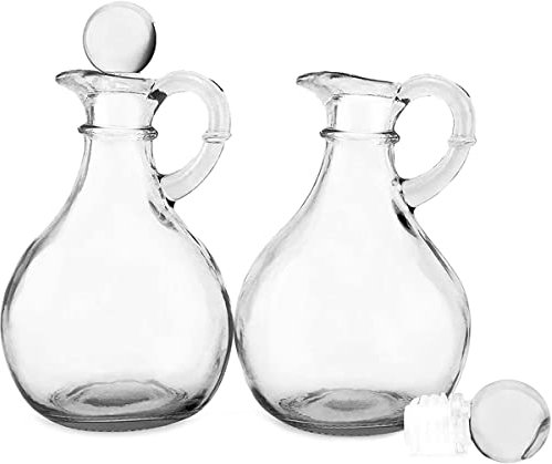 omolly 2 Pcs Glass Olive Oil and Vinegar Dispenser Set, 8oz Vinegar Bottles, Glass Bottles with Stoppers, Salad Dressing Bottle Oil Dispenser Bottle for Kitchen