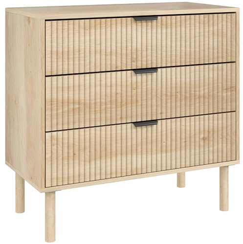HOMCOM Cómoda con 3 Cajones Estilo Nórdico Anti-vuelco 80x40x77,5 cm Roble