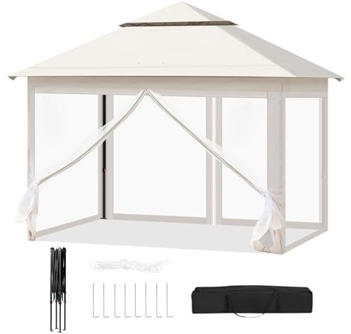 WOLTU Tonnelle de Jardin Extérieur, Pergola 3x3m, Tonnelle Pliante, avec Moustiquaire Amovible, Double Toit Imperméable, Sac de Transport, Résistant aux UV, Beige