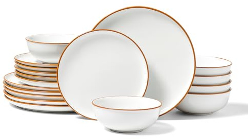 VEVOR Set di Stoviglie, 18 Pezzi Servizio per 6 Persone, Piatti Ciotole Rotondi, Stoviglie in Ceramica Antigraffio, Piatti per Lavastoviglie Microonde, per Insalata Zuppa Pasta, Bianco