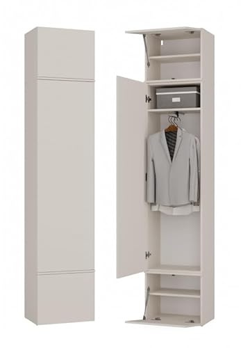 CDF Garderobenschrank Flurschrank mit 1 Tür für Schuhe und Jacken Stauraumschrank mit Kleiderstange - Modern Dielenschrank mit Ober- und Unterschrank für Büro Flur Wohnen – 238 cm Kaschmir