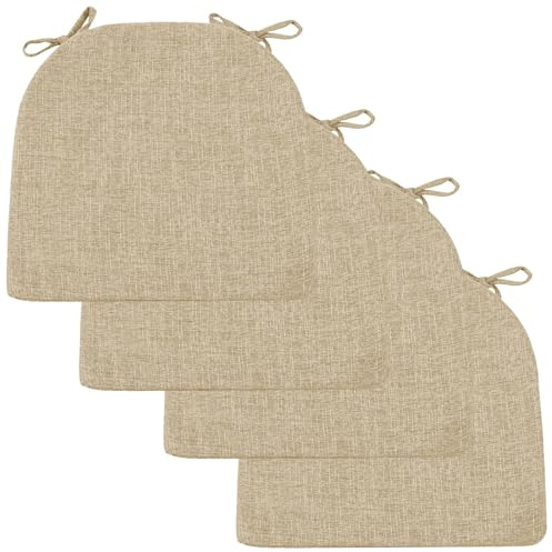 BLLMTEAR 2/4/6er Set Sitzkissen - rutschfest U-Form Stuhlkissen mit Bindeband 40x40/45x45/50x50cm, Stuhlauflager für Garten/Esszimmer/Bürostuhl(Khaki,4pcs: 45x45x5cm)