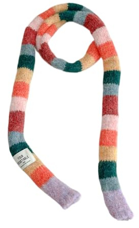 Generisch Dünner Schal für Damen | Gestreifter Strickschal | Retro Stile bunte Dünne Schmale Schals Trendige Outfits | Bequemes Gestreiftes Schmales Halstuch Accessoire Winter für den lässigen Alltag