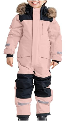 Traje de Nieve de una Pieza Impermeable y cálido para niños, Traje Nieve Invierno para Exteriores, esquí bebés y niñas, A03-rosa, 12-13 años