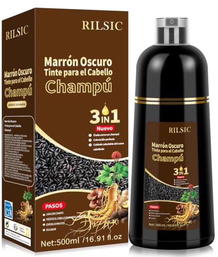 Champú Tinte Cubre Canas, 500ML Hair Dye Shampoo 3 en 1, Champu Tinte Canas Mujer Hombre, Champú de Color Tinte Pelo, Pelo instantáneo, Cubre Canas En Minutos para Mujer Hombre (Castaño Oscuro)