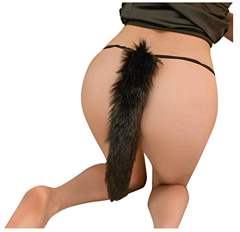 ZTFYKLIN String Femme Sexy Chic Hot Tanga Passion T-Back Underpant Long Role Queue Femmes sous-Vêtements Jouer en Peluche Valentin Culotte Coton Lot Érotique De sans Couture Noir Fendue Taille