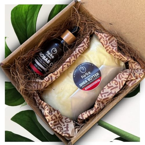 FairTale GHANA Beurre de karité africain brut 450 g + Huile de baobab 50 ml