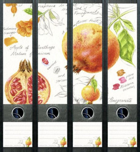 4er Set Ordnerrücken für breite Ordner Granatapfel Apfel Aufkleber Etiketten Deko 428