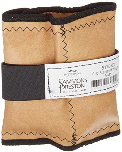 Sammons Preston Cuff Weight, 3 lb, Gold, Velcro Strap & D-Ring Closure, Grommet for Easy Hanging, Lead Free Steel Ankle & Wrist Weights, For Strength Building & Injury Rehab, Sold Individually