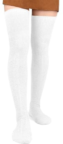 Moon Wood Overknees strumpor dam höga strumpor mjuka varma kompressionsstrumpor extra långa bomull stickade knästrumpor, Vit, one size