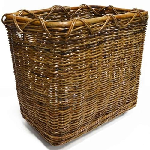 Fireside Log Basket Brown Medium Rectangular Wicker Rattan Wood Storage with Wheels