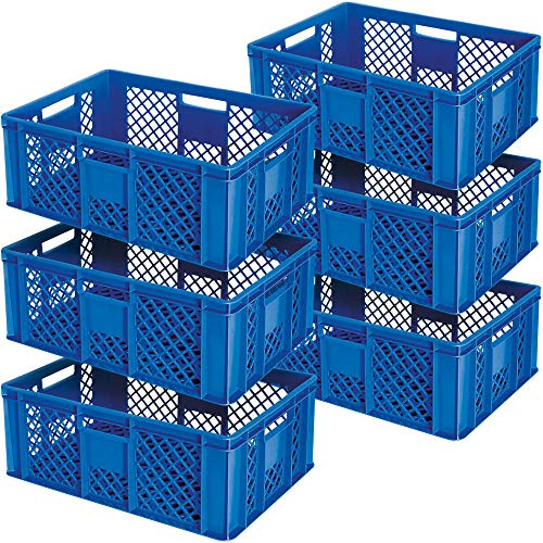 BRB 6x Eurobehälter durchbrochen/Stapelkorb, LxBxH 600x400x240 mm, lebensmittelecht, Industriequalität (blau)