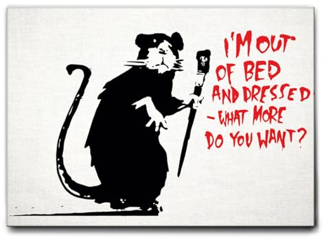 Giallobus - Gemälde - Banksy - Ich bin aus dem Bett und angezogen - Leinwand mit Standardrahmen - 70x50 - Bereit zum Aufhängen - Moderne Gemälde für zu Hause