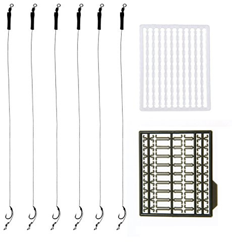 NewShot Hair-Rigs ohne Widerhaken, 6 Stück, Vorbefestigt, gebogene Haken, mit Boilieköderstoppern, Dumbell-Stop, für Karpfen/Friedfischangeln