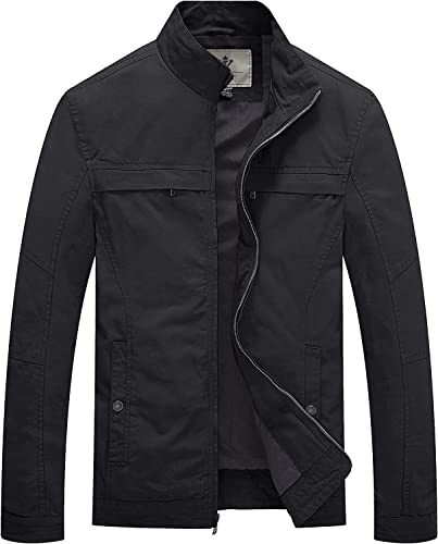 WenVen Giacca Mezza Stagione Uomo Classica Leggera Outdoor Multitasche | Colletto, Antivento,Cotone,Giacca Militare Uomo, Giubbotto Uomo con Zip ,Multitasche, Casual,Esterno, Primavera & Autunno