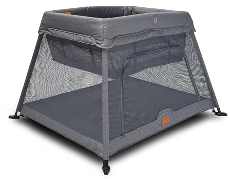 Venture Airpod Travel Cot – Lightweight Foldable Baby Cot with Newborn Insert, Mattress, Storage Bag & Playpen Function – Breathable Mesh Sides – Suitable from 0 to 3 Years - Grey