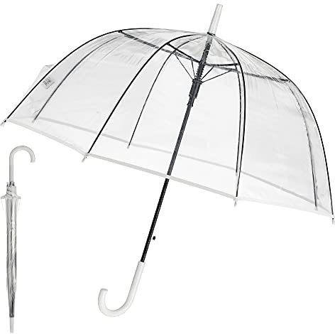 Cepewa Regenschirm Glockenschirm transparent mit weißem Rand Durchsichtig Automatik Ø 84 cm Stockschirm Schirm (1 x Regenschirm weiß)