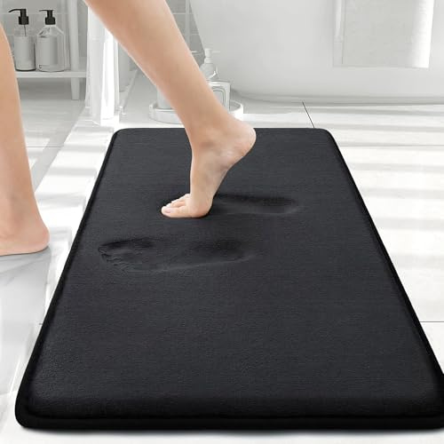 smiry Memory Foam Bathroom Rugs Mat, Bath Shower Mats Machine Wash Dry, Non Slip Absorbent Bath Rug for Tub, Shower and Bath Room, 20 x 32,Black