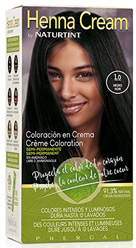 Naturtint | Henna Creme | Semi-Permanente Färbecreme ohne Ammoniak | +90% natürliche Inhaltsstoffe | Bis zu 12 Wäschen | 1.0 Schwarz | 110 ml