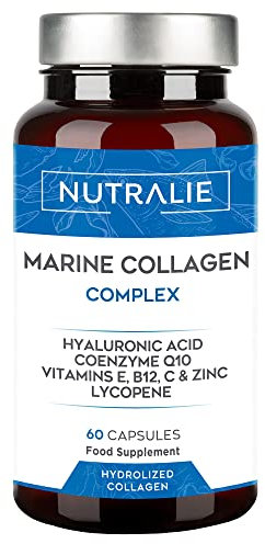 Collagene Marino Idrolizzato + Acido Ialuronico Q10 Vit C E - Pelle - Vitamine C E e Q10-100% Peptidi di Collagene di Tipo I - 60 Capsule Nutralie
