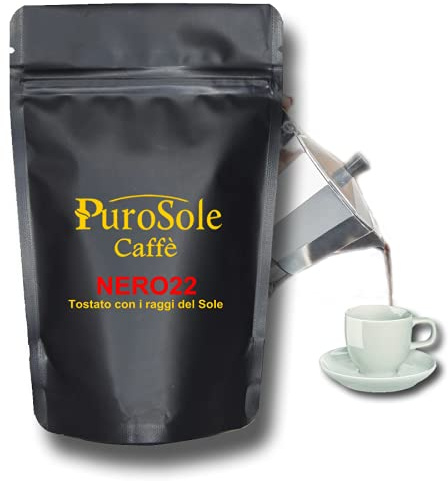 PuroSole Caffè l'unico al mondo a zero impatto ambientale. Tostato con i raggi del Sole senza emissione di CO2. (500 gr. Macinato Moka)
