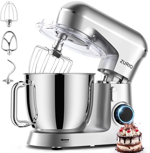 Impastatrice Planetaria 1300W Zurio 5.5L Robot Impastare Portable A 10 Velocità Con Funzione Di Fermentazione Silenziosa, Con Accessori Gancio Impastatore, Frusta, Impastatrice D'argento