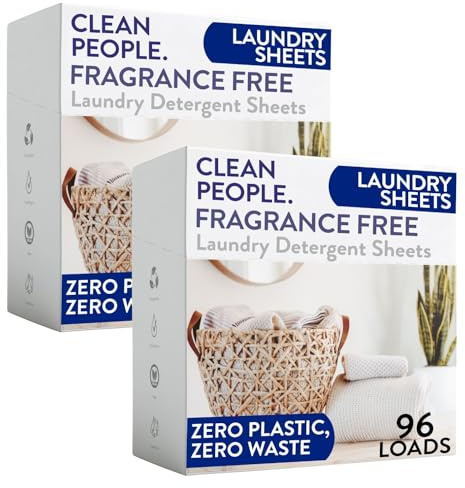 Clean People Waschmittelblätter – recycelbare Verpackung, hypoallergen, Fleckenbekämpfung – ultrakonzentriert, Waschseife – parfümfrei, 192 Stück