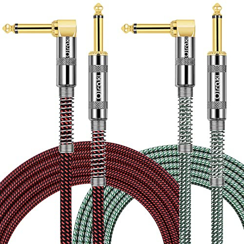 OTraki 2 Pcs Instrument Cables 2m, 6.5ft Guitar Cable 6.35mm 1/4 Braided Guitar Lead Electric Guitar Cable Jack Lead for Electric Bass Keyboard, Amp, Speaker, Pro Audio (Red+Green)