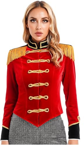 inlzdz Damen Zirkus Ringmaster Kostüm Halloween Cosplay Langarm Tailcoat Samt Board Jacke Mantel Zirkusdirektorin Faschingskostüm Weihnachten Karneval