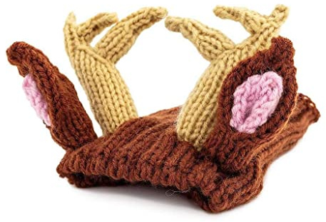 Rentier-Kostüm für Hunde & Katzen - Warme Ohrenschützer ohne Klappe für Haustiere, Hunde-Outfit für Winter, Halloween, Weihnachten & Neujahr, weiche Ohrenschützer aus Garn - Hirschgeweih-S