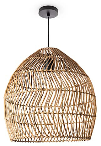 Paco Home Pendelleuchte Wohnzimmer Boho Korbleuchten Pendellampe Rattan Hängeleuchte Esszimmer Lampe Papier E27, Lampenart:Pendelleuchte - Typ 7, Farbe:Natur (Ø40cm)