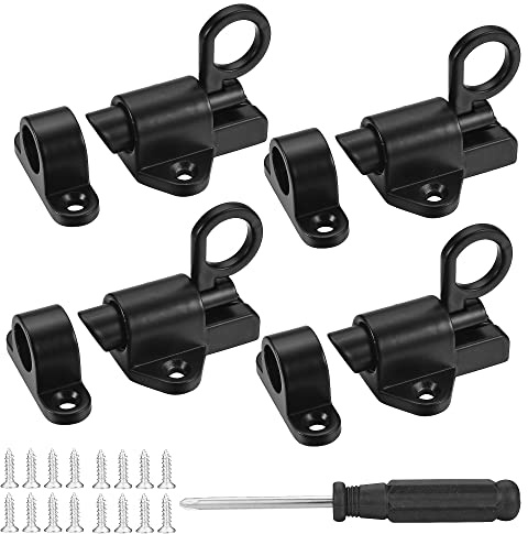 4 Stück selbstsichernde Verriegelungen, Federtorriegel für Holzzaun, automatische Türriegel, Sicherheitsriegel, Aluminiumlegierung, Federfass, Schrank, Fenster (schwarz)