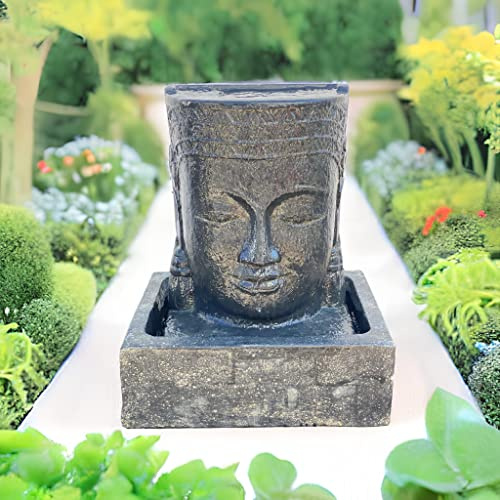 FaHome Khmer - Fontana a forma di cascata di Buddha in pietra grezzo (altezza x larghezza x profondità) 60 x 45 x 40 cm, pompa inclusa – rilassante decorazione da giardino in stile asiatico