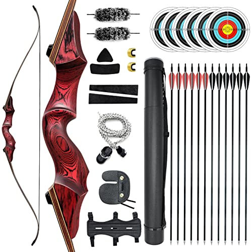 60 Zoll Black Hunter Recurvebogen 20-60lbs Takedown Recurvebogen Mit 12 Stück Pfeile Und Pfeilköcher Pfeil Und Bogen Erwachsene Für Jagd Im Freien Rechtehand (60LBS)