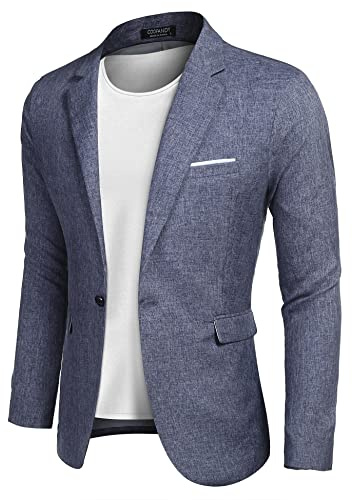 COOFANDY Sakko - Giacca da uomo sportiva, vestibilità normale, in lino, stile moderno, per il tempo libero, A-blu, M