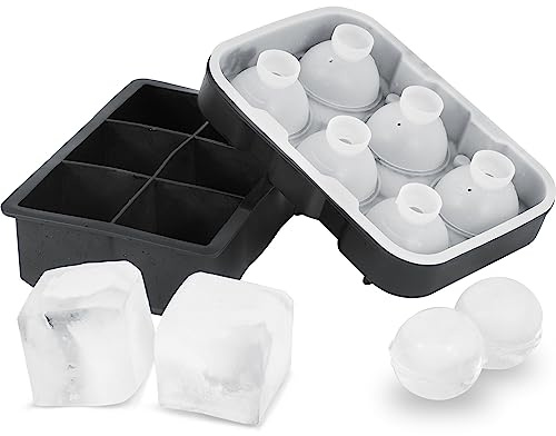 VEVOR Cubitera para Hielo Redondo de 6 x 4,3 cm y Hielo Cuadrado de 6 x 5 cm Moldes de Silicona para Cubitos Hielo Ahorro de Espacio con Tapa Fácil de Sacar para Bebidas Vino Cócteles Whisky Café Bar